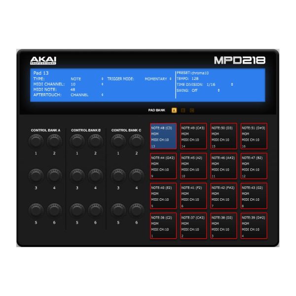AKAI MPD218 Control Panel